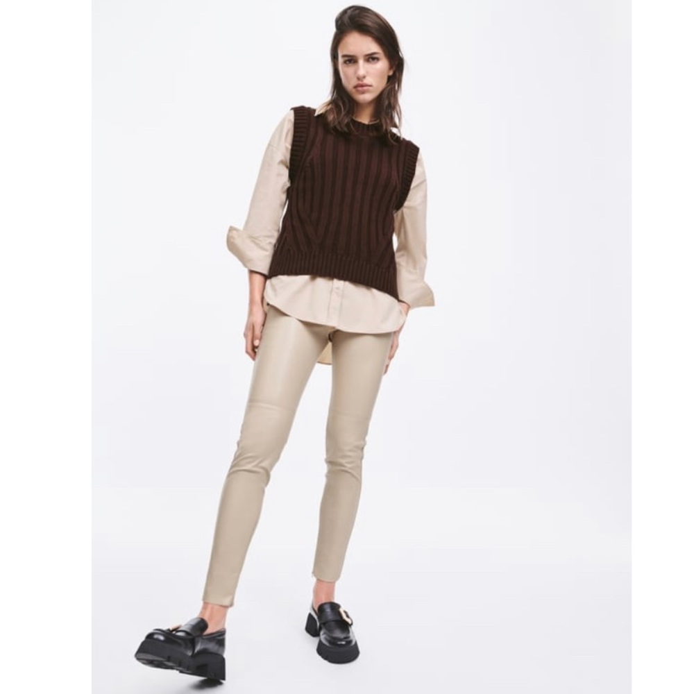 Zara Faux Leather Nude light beige pants XS